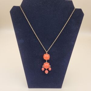 Vintage Women's Necklace - Orange Goldtone Costume Jewelry Boho Hippie 26 Inch